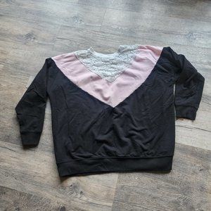 Torrid Size 2 Black, Pink & White Lace Topped Sweatshirt